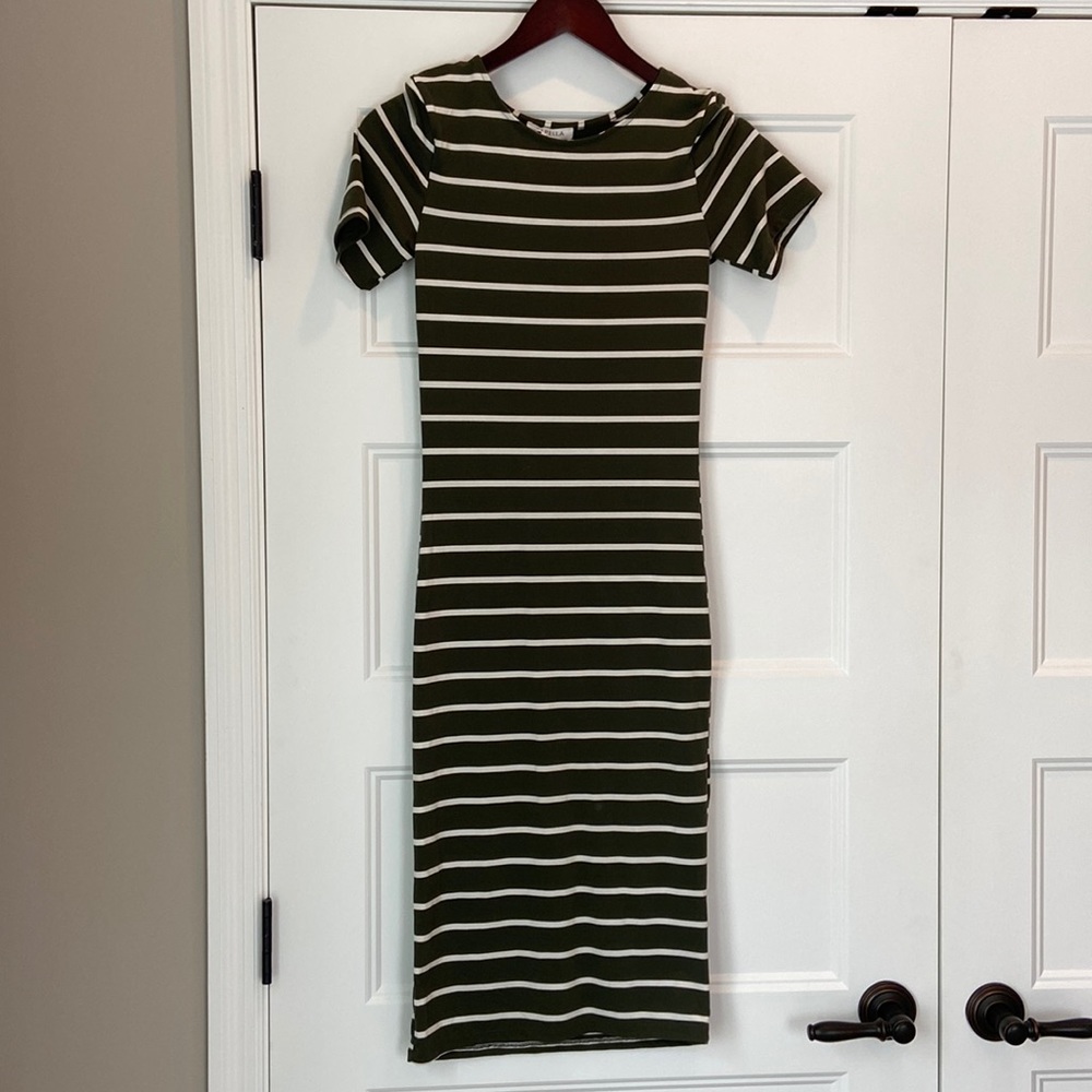 Women’s Capella Green and White Stripe Dress Large